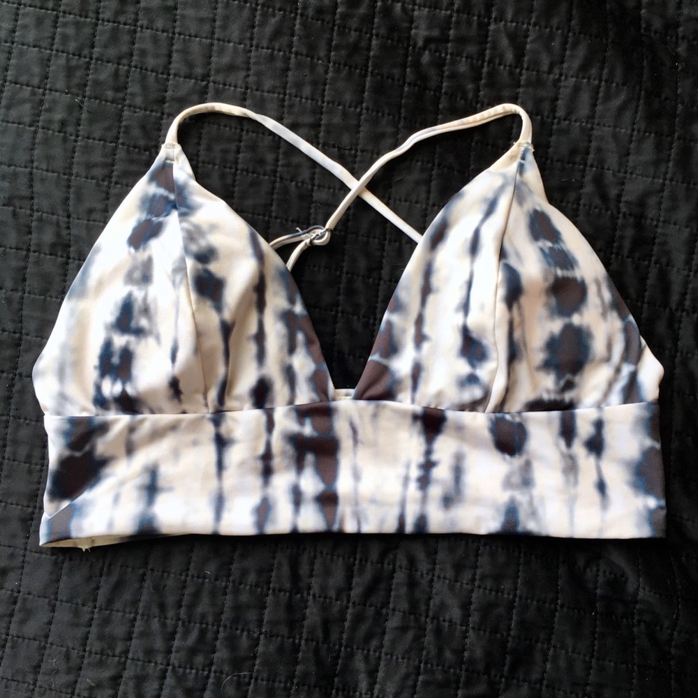 Blue and white tie dye bikini top